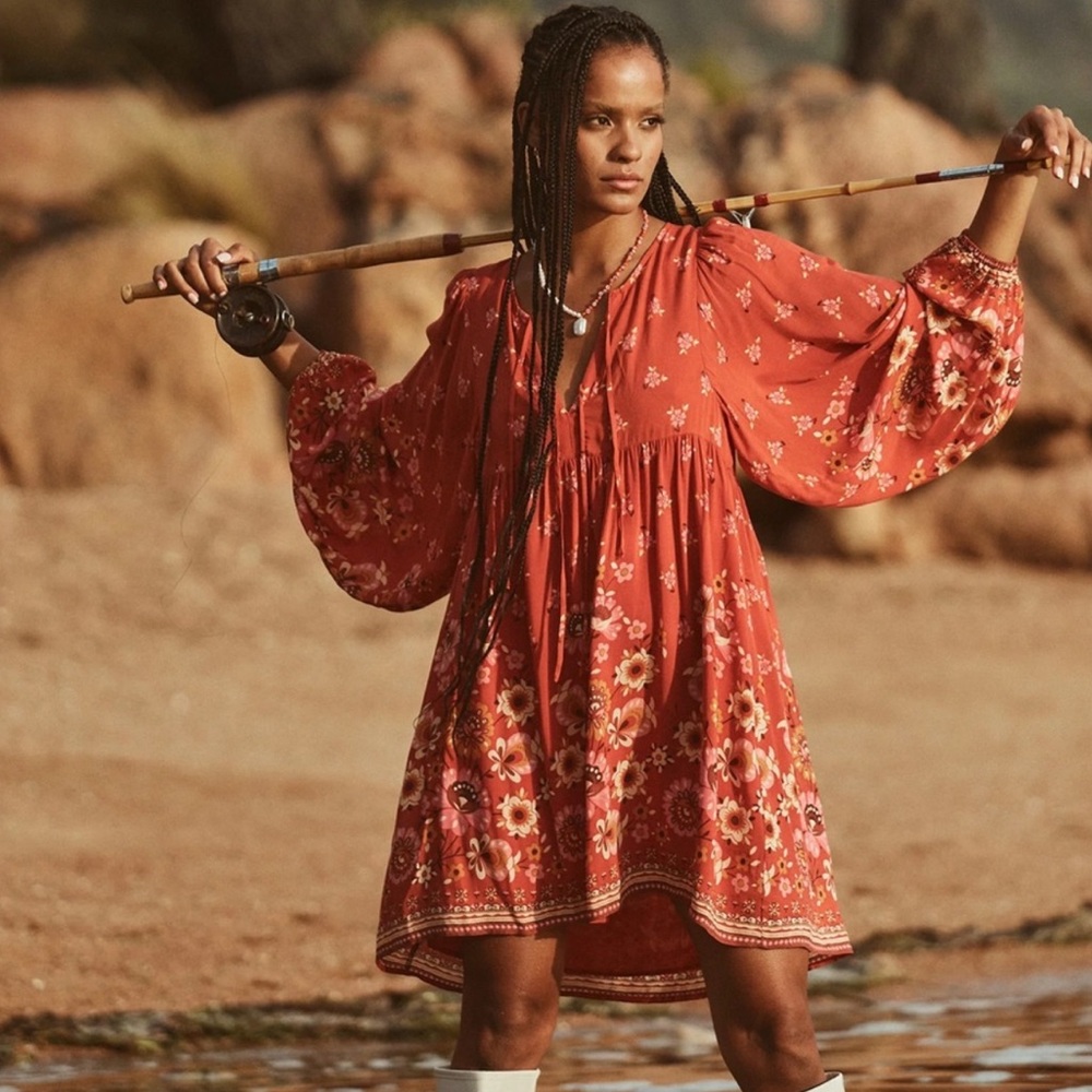 SPELL & The Gypsy Joni Tunic Dress Campfire Red - Size Small